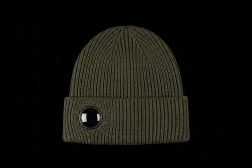 cp company beanie with black background